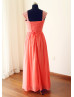 Coral Beaded Chiffon Corset Back Bridesmaid Dress